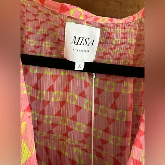 Misa Los Angeles Kaia Geometric Mini Dress in Pink -green neon NWT SIZE Large - Picture 4 of 7